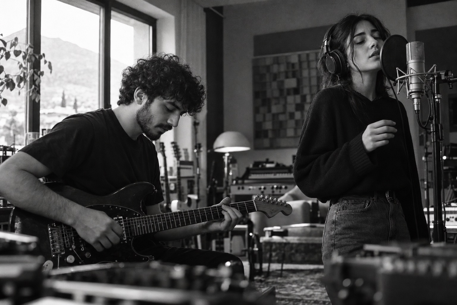 CULT kampaniyası üçün yaradılmış studiyada musiqi hazırlayan iki artistin ağ-qara vizualı